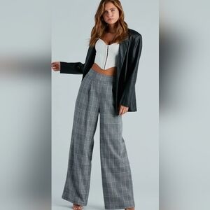 Plaid Wide-Leg Trouser Pants